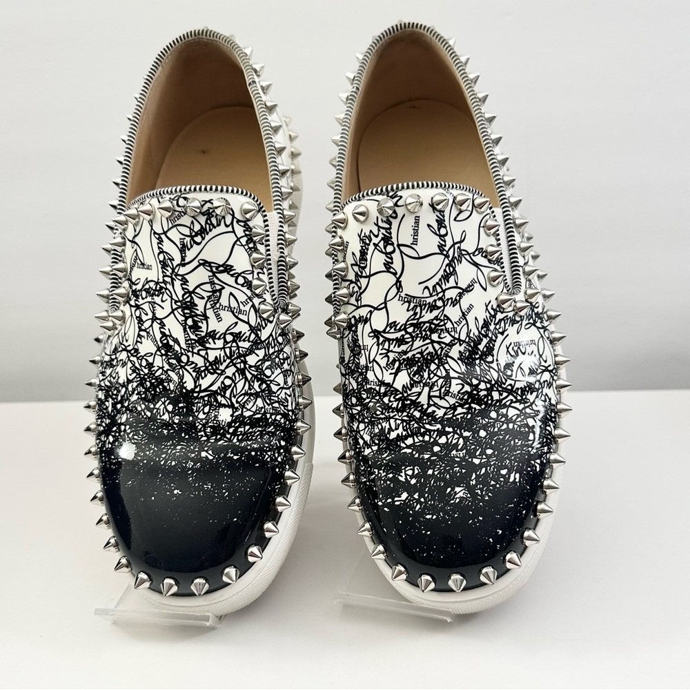 EUC! Auth LOUBOUTIN Pik Boat Patent sneakers Graffiti spikes Degraloubi 36.5 - Picture 3 of 12